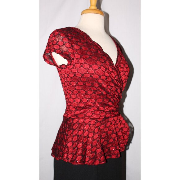 Fanny #1214 Floor Length Jersey & Lace Evening Gown-Size M, 2X-RED/BLACK-NEW - Picture 6 of 7